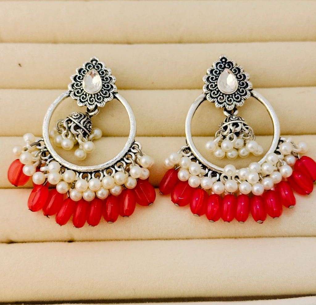 Traditional Peacock Crescent Pearl-Jhumka Antique Gold/Silver Plated Earring