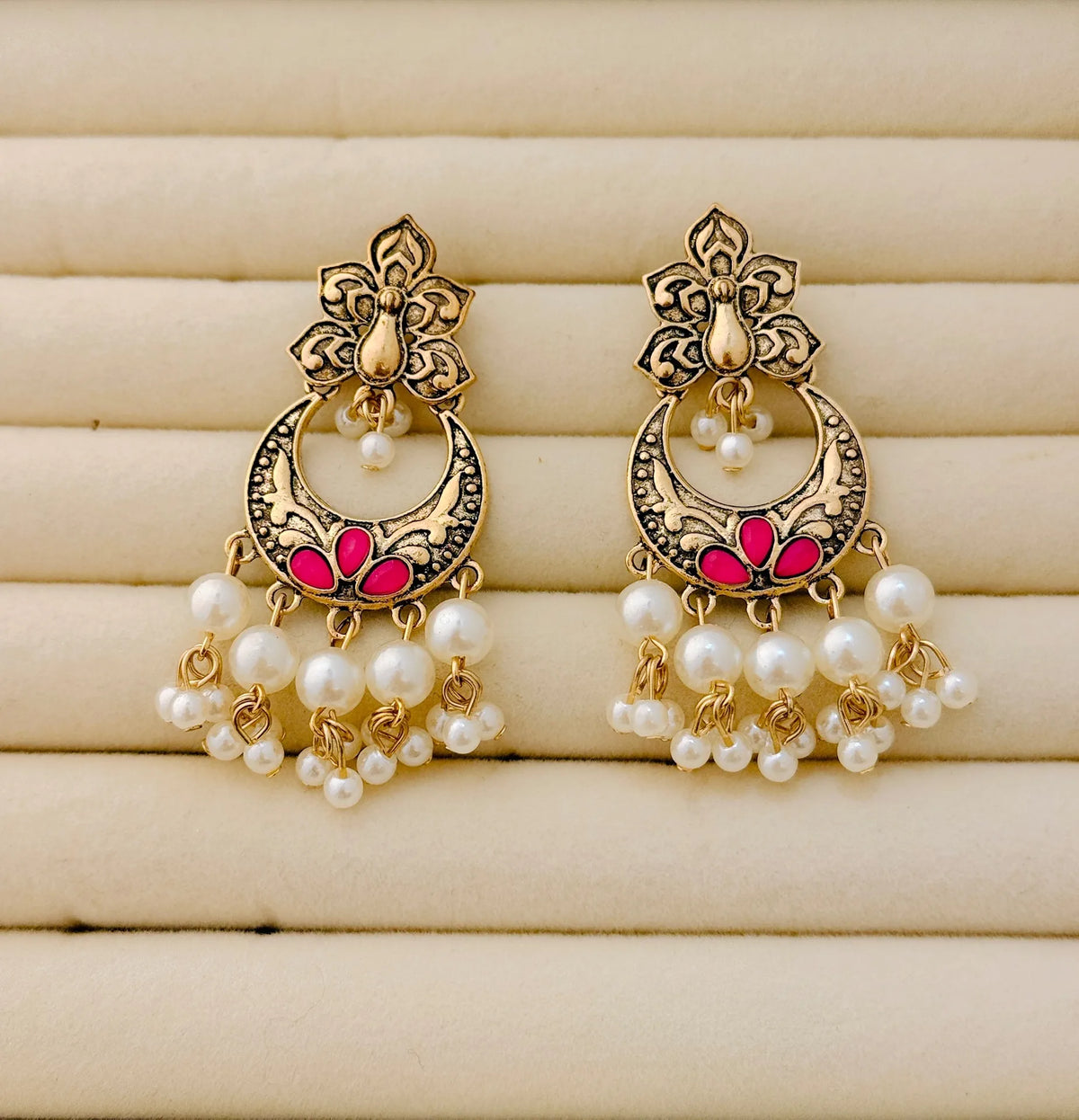 Traditional Peacock Crescent Pearl-Jhumka Antique Gold Plated Earring