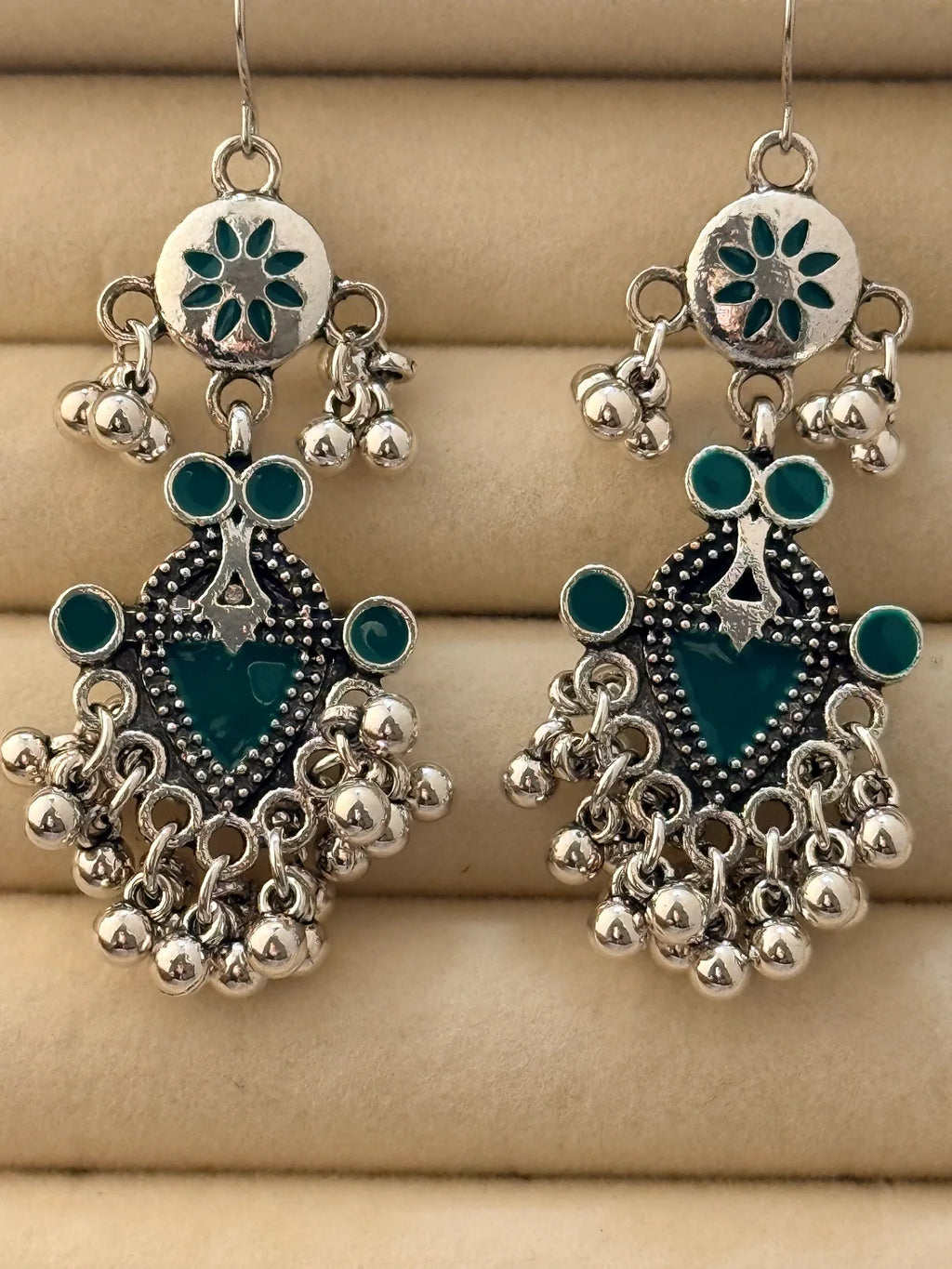 The Tiered Pagoda Lanterns Antique Silver Plated Enamel Earring