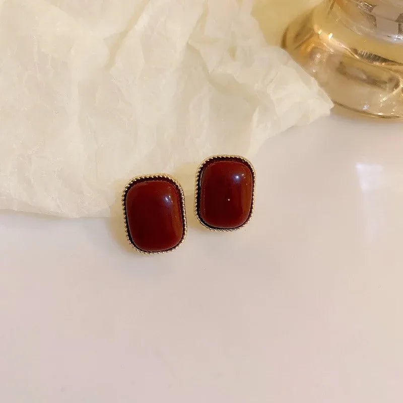 Red rectangle earrings