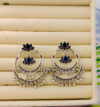 Majestic Dual-Lotus Hoop Jhumka An Antique Dual Coloured Enamel Earring