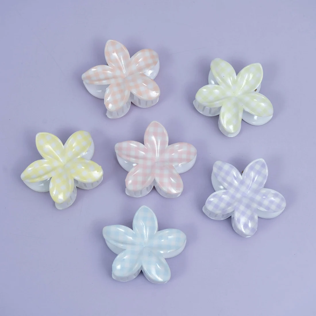 Glossy Gingham Floral Hair Claw