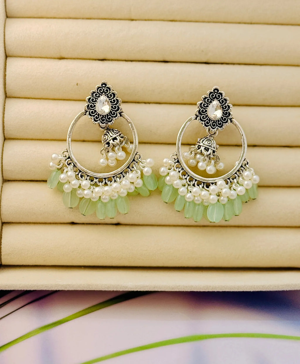 Traditional Peacock Crescent Pearl-Jhumka Antique Gold/Silver Plated Earring