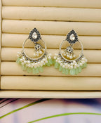 Traditional Peacock Crescent Pearl-Jhumka Antique Gold/Silver Plated Earring