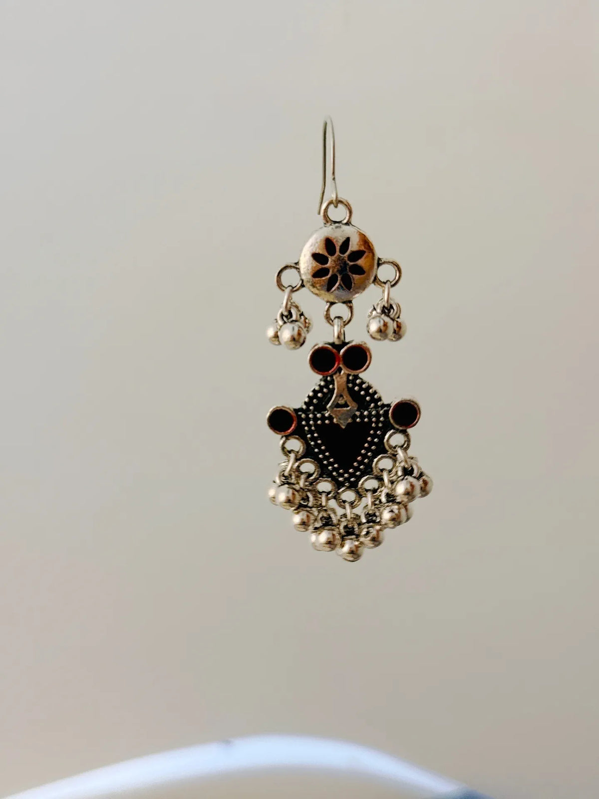 The Tiered Pagoda Lanterns Antique Silver Plated Enamel Earring