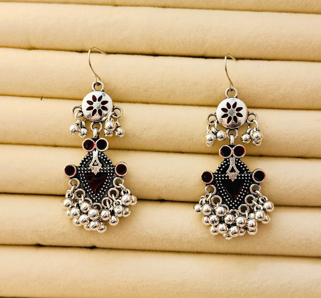 The Tiered Pagoda Lanterns Antique Silver Plated Enamel Earring