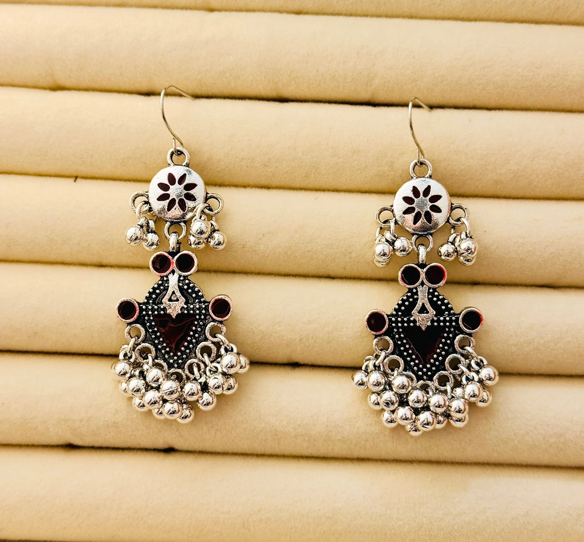 The Tiered Pagoda Lanterns Antique Silver Plated Enamel Earring