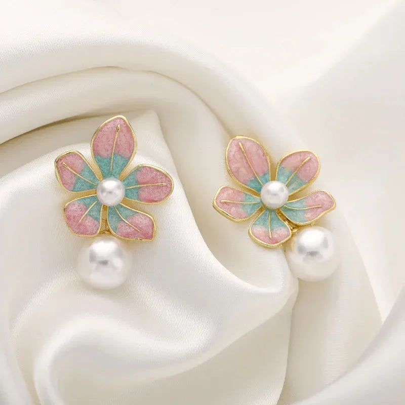 Pearl Statement Flower Earrings