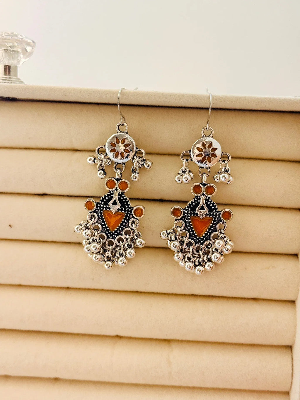 The Tiered Pagoda Lanterns Antique Silver Plated Enamel Earring