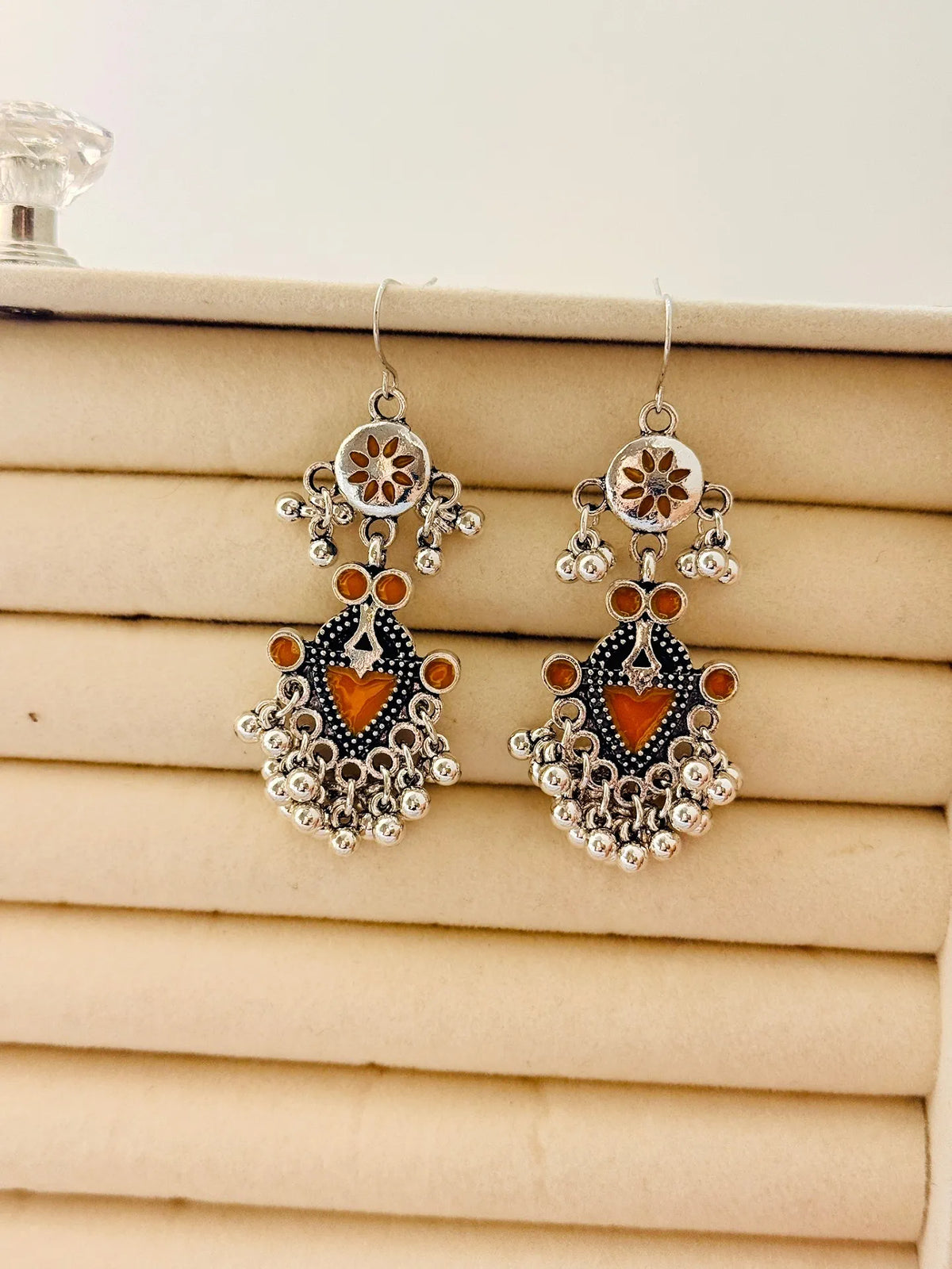The Tiered Pagoda Lanterns Antique Silver Plated Enamel Earring