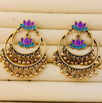 Majestic Dual-Lotus Hoop Jhumka An Antique Dual Coloured Enamel Earring