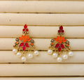 The Royal Peacock & Pearl Drops An Antique Gold Plated Dual Coloured Enamel Earring