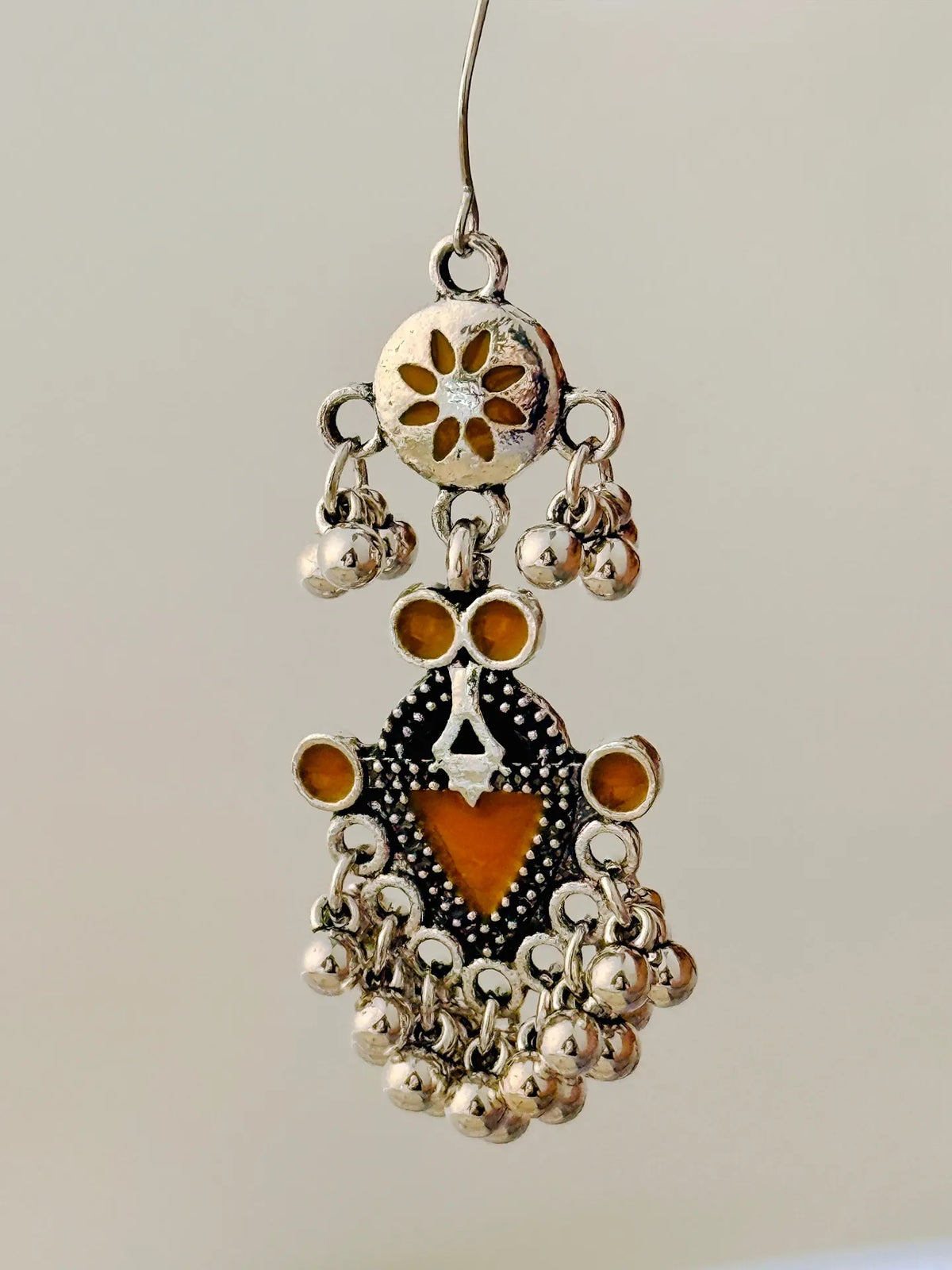The Tiered Pagoda Lanterns Antique Silver Plated Enamel Earring