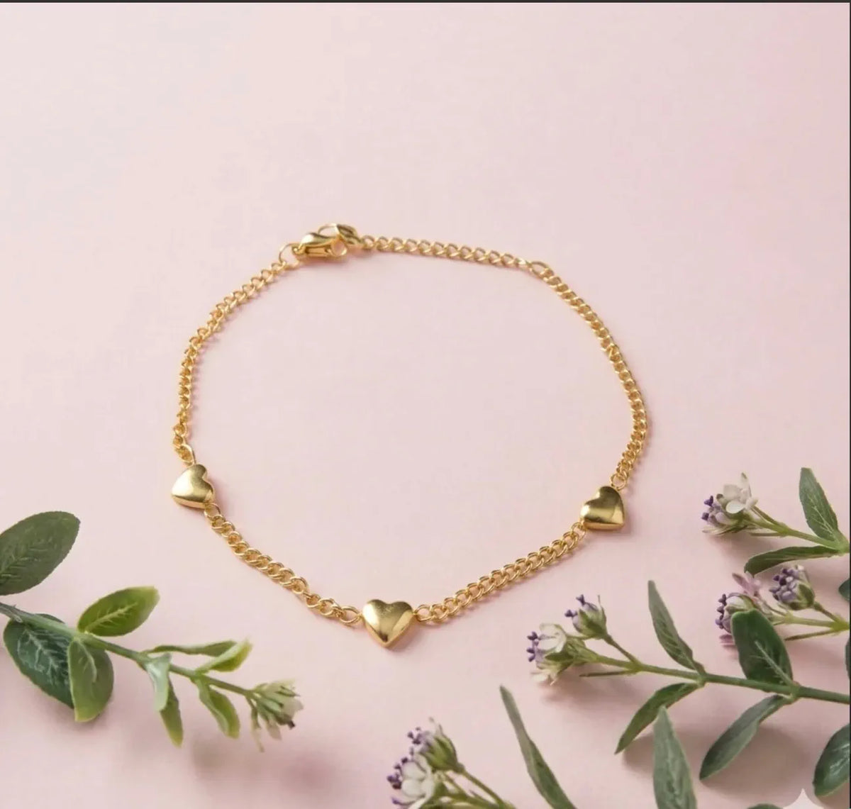 The Gilded Trio Puffed-Heart Stainless Steel Anti Tarnish Bracelet