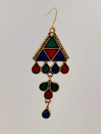 The Mosaic Chevron Drops An Antique GoldPlated Triple Coloured Enamel Dangler