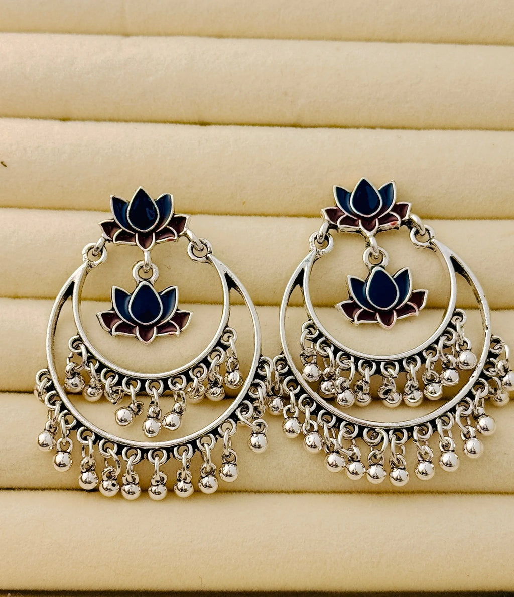 Majestic Dual-Lotus Hoop Jhumka An Antique Dual Coloured Enamel Earring