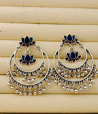 Majestic Dual-Lotus Hoop Jhumka An Antique Dual Coloured Enamel Earring
