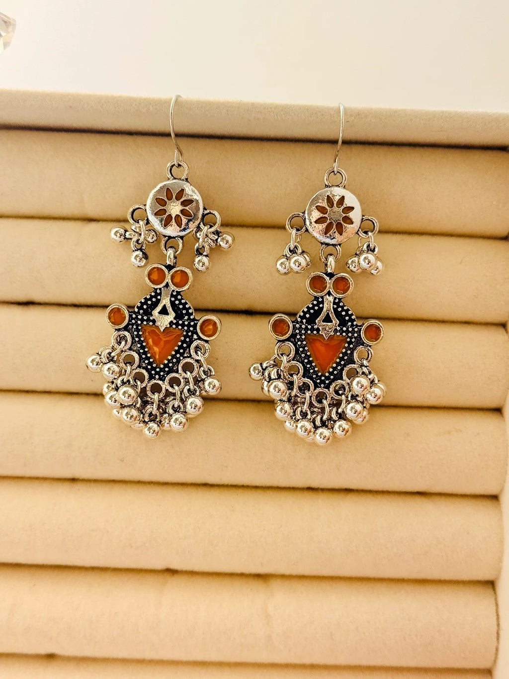 The Tiered Pagoda Lanterns Antique Silver Plated Enamel Earring