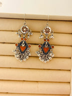The Tiered Pagoda Lanterns Antique Silver Plated Enamel Earring