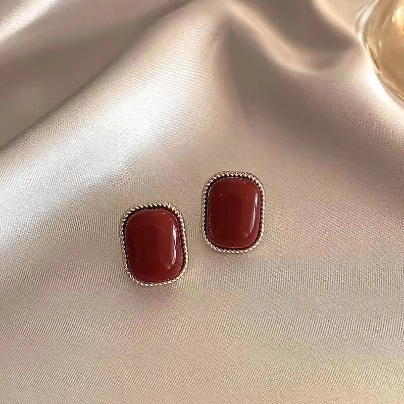 Red rectangle earrings