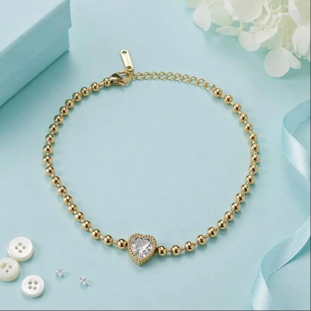 The Crystal Heart Caviar Stainless Steel Anti Tarnish Bracelet