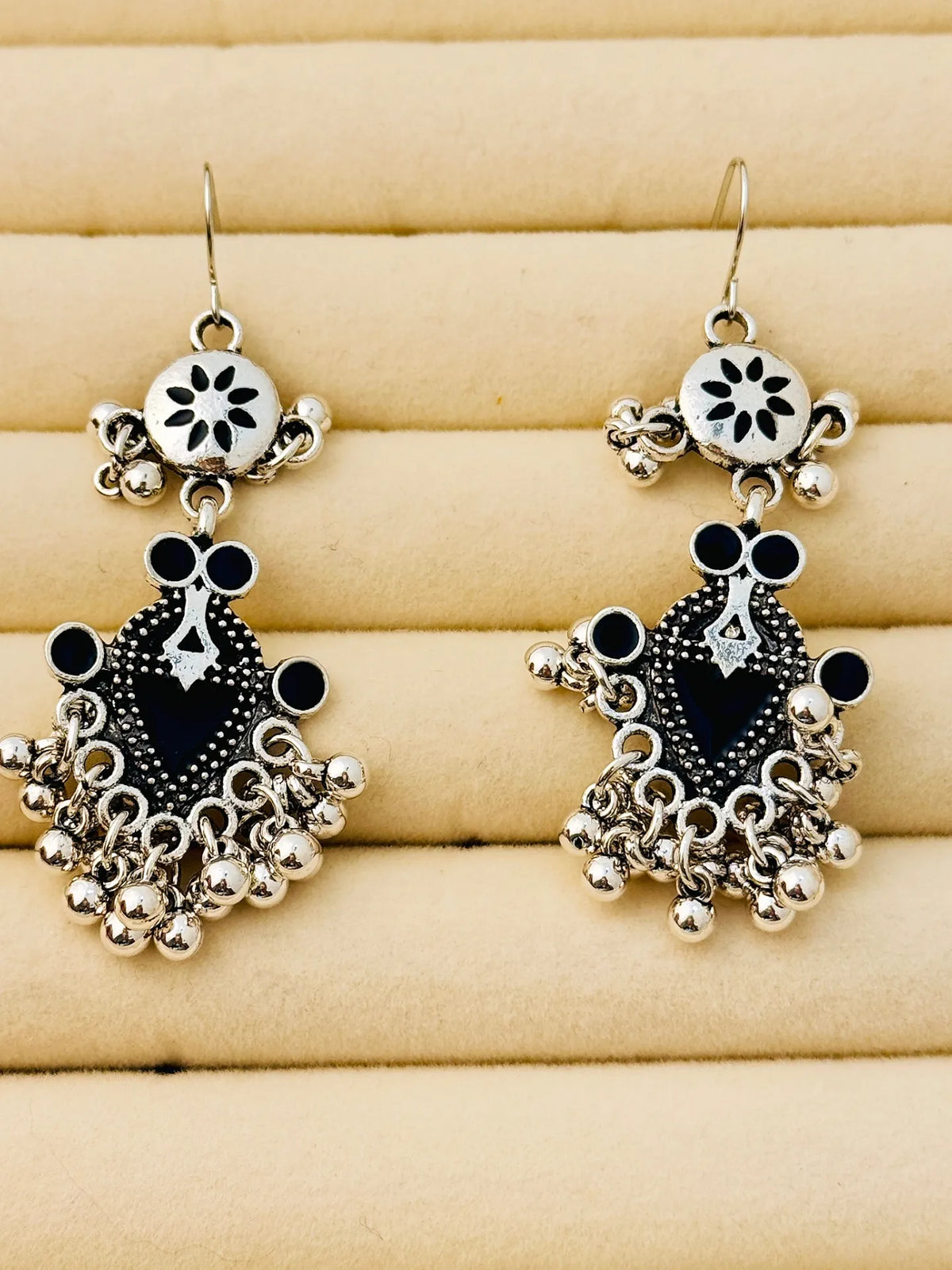 The Tiered Pagoda Lanterns Antique Silver Plated Enamel Earring