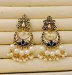 Traditional Peacock Crescent Pearl-Jhumka Antique Gold Plated Earring