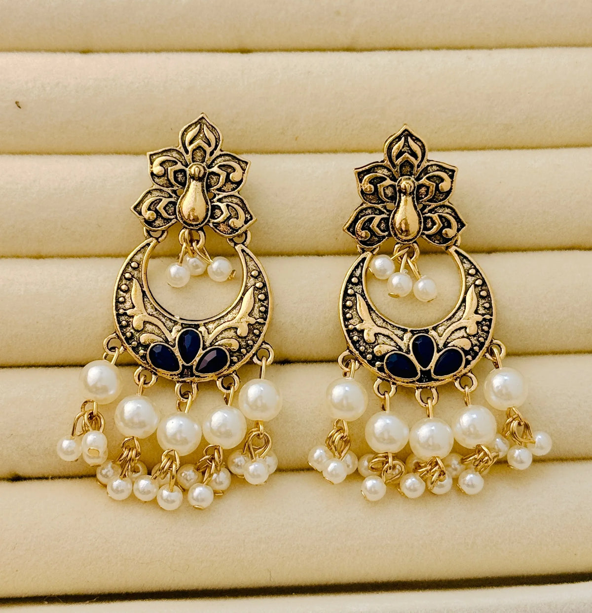 Traditional Peacock Crescent Pearl-Jhumka Antique Gold Plated Earring