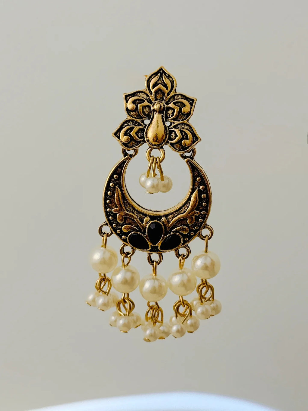 Traditional Peacock Crescent Pearl-Jhumka Antique Gold Plated Earring